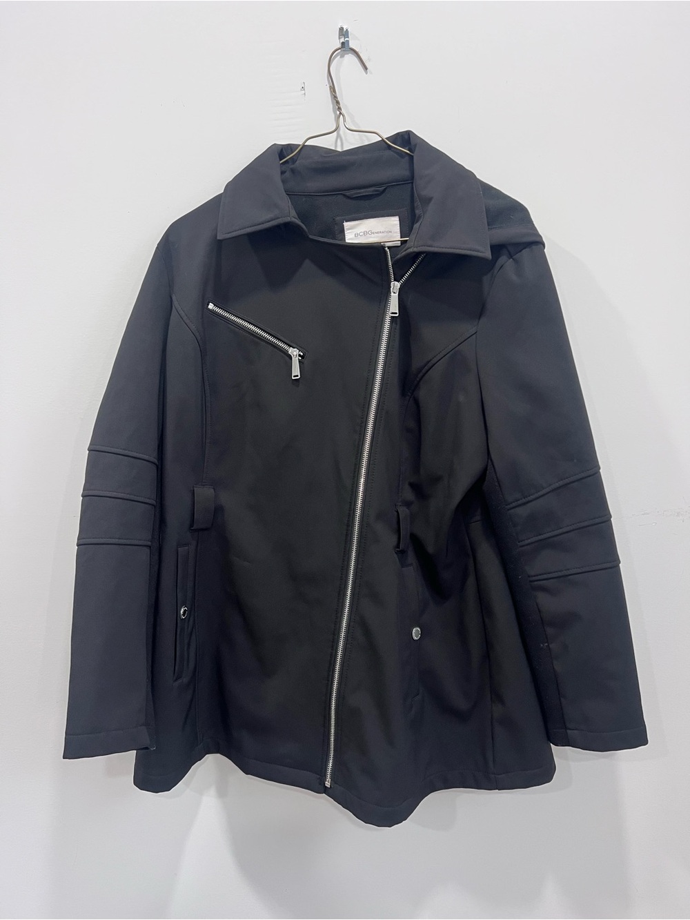 BCBGeneration Women’s Black Asymmetrical Zip Shirt Jacket
